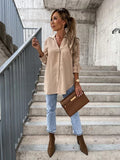 fashion outfits Autumn Simple Solid Color Sleeve V-neck Button Lapel Shirt for Women