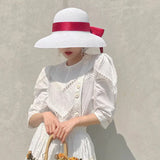 Dodobye Sun Hat Retro Women's Summer Big Brim White Straw Hat