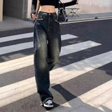 baggy jeans American Retro Straight Jeans Women's High Street Ins High Waist Loose Lazy Drape Slimming Mop Wide Leg Pants