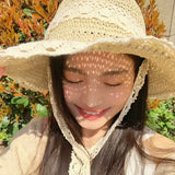 Dodobye Straw Hat Ins Young Adult Shoelace Summer Outing Lace