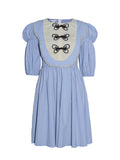 Dodobye Blue Butterfly Plate Button Short-Sleeved Dress