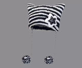 grunge outfits Fur Ball Style Ins Little Devil Striped Knitted Wool Hat Punk Style Cat Ears Cute Pointed Hat Curling Cold Hat