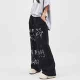 Dodobye 90s streetwear American Street Hip Hop Graffiti Casual Pants Women's Autumn New Loose Wide Leg Sports Pants Hip Hop Letter Pants Women