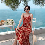 Dodobye-Lady Beach Red Floral Skirt V-neck Strap Dress Women's Summer Fancy Long Dress Seaside Holiday Beach Dress