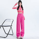 first day of school outfit highschool Dopamine Wear Autumn New Sweet Cool Hot Girl Jeans Women's Wide-Leg Pants Rose Red Casual