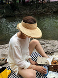 Dodobye Sun Hat Handmade Rough Edge Women's Beach Raffia