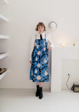 Dodobye Blue Cat And Vase Print Suspender Dress