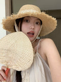 Dodobye Straw Hat Woven Lace Edge Japanese Beach Sun Hat