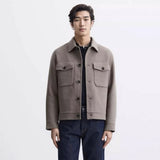 winter outfits men Original-Men's Double-Sided Woolen Short Gray Beige Jacket Workwear Air Outlet Bag Decoration Lapel Coat