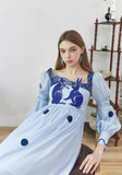 Dodobye Blue And White Rabbit Embroidery Polka Dot Square Collar Dress