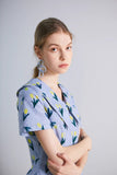 Dodobye Blue Tulip Retro Lapel Short-Sleeved Dress