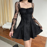 birthday outfits Internet Celebrity Same Style Lace Printed Long Sleeve Strap Dress Fashion Sexy Hot Girl Short