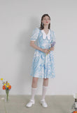 Dodobye Blue And White Watercolor Print Butterfly Collar Dress