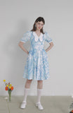 Dodobye Blue And White Watercolor Print Butterfly Collar Dress