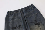 Dodobye 90S Streetwear Dark Washed Old Hand-Painted Spider Letter Denim Shorts Men'S And Women'S Same Fashion Brand Loose Wide-Leg Shorts