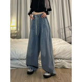 baggy jeans Pleated Faded Drawstring Jeans Men's American-Style Vintage Washed Wide-Leg Casual Overalls Couple Ins