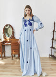 Dodobye Blue And White Rabbit Embroidery Polka Dot Square Collar Dress