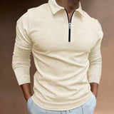 winter outfits men Men's Half Zip Waffle Thin Lapel Casual Long Sleeve Polo Shirt