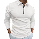 winter outfits men Men's Half Zip Waffle Thin Lapel Casual Long Sleeve Polo Shirt