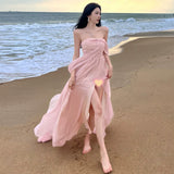 Dodobye-Sweet Chiffon Split Mop Long Dress Sanya Travel Wear Seaside Holiday Dress Super Fairy Beach Skirt