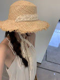 Dodobye Straw Hat Woven Lace Edge Japanese Beach Sun Hat