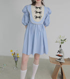 Dodobye Blue Butterfly Plate Button Short-Sleeved Dress