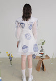 Dodobye Blue And White Porcelain Embroidered Large Lapel Long-Sleeved Dress