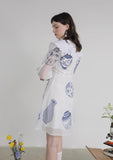 Dodobye Blue And White Porcelain Embroidered Large Lapel Long-Sleeved Dress