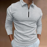 winter outfits men Men's Half Zip Waffle Thin Lapel Casual Long Sleeve Polo Shirt