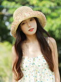 Dodobye Straw Hat Sunshade Girls' Summer Beach Cut Out Big Brim