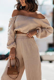 Dodobye Off-shoulder Crop Top Wide Leg Long Pants Suits