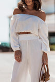 Dodobye Off-shoulder Crop Top Wide Leg Long Pants Suits