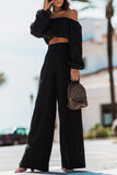 Dodobye Off-shoulder Crop Top Wide Leg Long Pants Suits