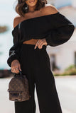 Dodobye Off-shoulder Crop Top Wide Leg Long Pants Suits