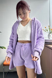 Dodobye Plush Open-Front Hoodie Vest Three Piece Shorts Set