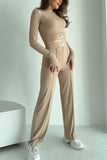 Dodobye Ribbed Knit Crop Top Long Pants Suits