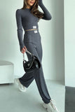 Dodobye Ribbed Knit Crop Top Long Pants Suits