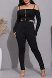 Dodobye Ribbed Long Sleeve Cutout Long Pants Set