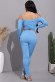 Dodobye Ribbed Long Sleeve Cutout Long Pants Set