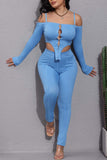 Dodobye Ribbed Long Sleeve Cutout Long Pants Set