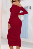 Dodobye Ruched Off Shoulder Long Sleeve Bodycon Midi Dress