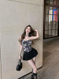 Fashion Sweet Plaid 3D Flower Strapless Vest for Women 2024 Summer Irregular Slim Fit Tank Top Y2k Grunge Camisole Mujer