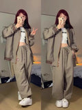 Dodobye-Vintage Tracksuit Two Piece Set Women Korean Streetwear Stand Collar Zipper Sweatshirt Sportswear Set Autumn School