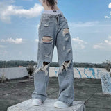 Dodobye Streetwear Straight Pants Ladies Ripped Jeans Mid Waist Loose Wide Leg Pants Ladies Jeans Y2K Summer High Street  Cargo Pants