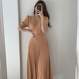 Dodobye High Quality New Women Summer Clothes Elegant V-Neck Slim Office Lady Casual A-Line Bandge Pleated Dress Vestidos