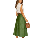 Dodobye Women Skirt Sets Long Skirts High Waist Sleeveless Stand Collar Shirts Solid Slim Fit Pocket A Line Elegant Summer 2024