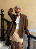 Dodobye Chic Brown Suede Jacket For Women Elegant Lapel Long Sleeve Single Breasted Pockets Coats Autumn Office Lady Commuting Outwear