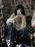 Black Friday Dodobye Y2k Spider Web Hollow Out Sweaters Hole Crochet Knit Top Punk Grunge E-Girl Pullover Hoohed Streetwear Goth Mesh Clothes