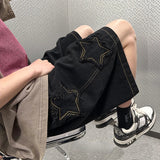 Dodobye Men Vintage Summer Star Patchwork Denim Shorts Plus Size Drawstring Baggy Sweatshorts Male Y2k High Waist Chic Shorts Streetwear