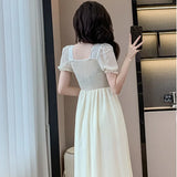 Dodobye French Vintage Midi Party Prom Princess Dresses Summer Elegant Chic Applique Square Neck Gowns Women's Bubble Sleeve Dresses